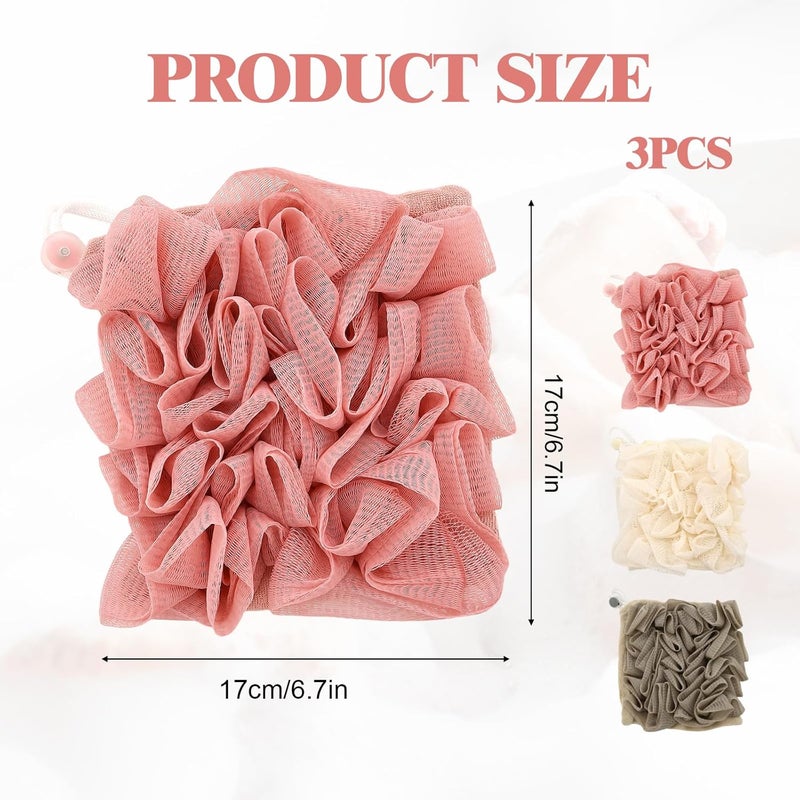 PKRFCJ 3 Pcs Soap Bar Loofah, 2 in 1 Bar Soap Loofah Pouch Can Hold Soap Effective Exfoliation for Bathing (Khaki+ Beige + Pink) - Image 2